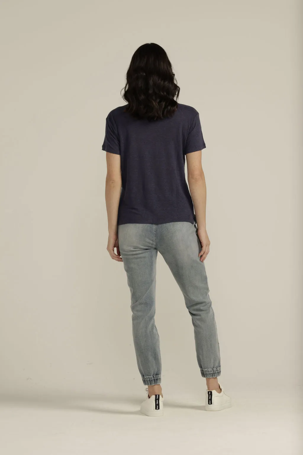 Linen Round Neck Tee Navy